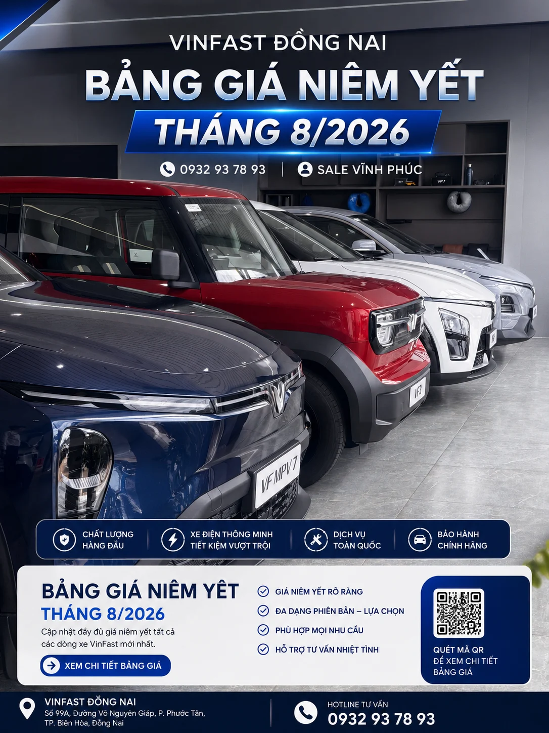 Bảng giá xe VinFast tháng 8/2026 mới nhất – Giá niêm yết đầy đủ các dòng xe